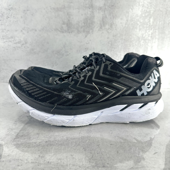 Hoka One One Clifton 4 Men's 10 Running Shoes Black Sneakers Athletic *See des - Picture 1 of 15